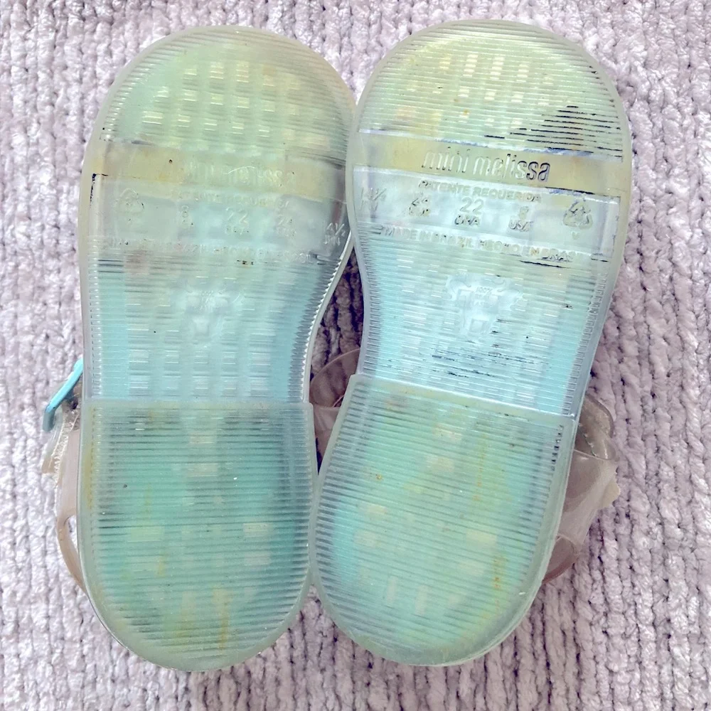 Mini Melissa Size 8 USA Heart‎ Lollipop Jelly Sandals Clear Red Blue
